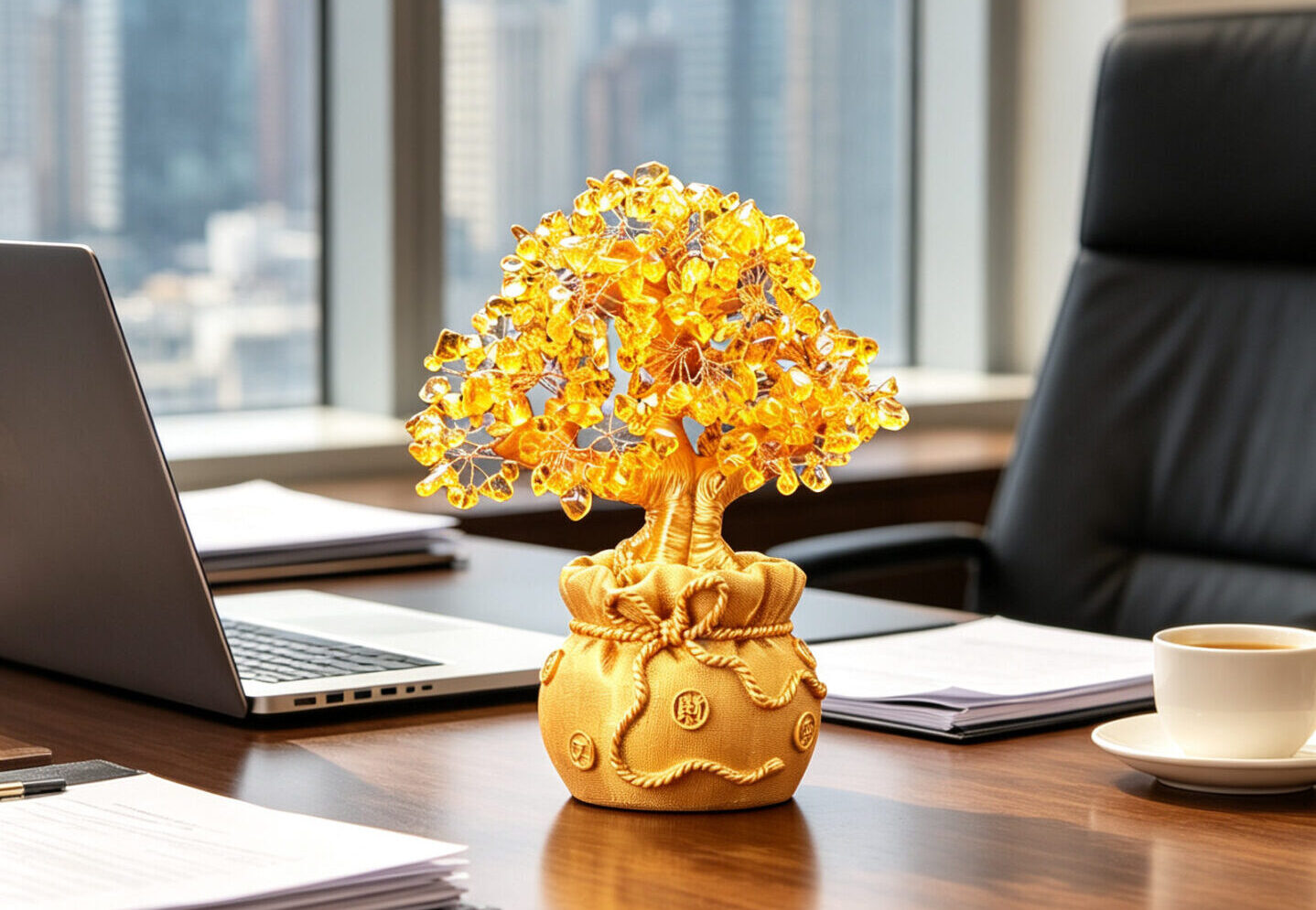 置物 Citrine money tree with piyao Citrine Money Tree | Feng Shui Wealth Decor