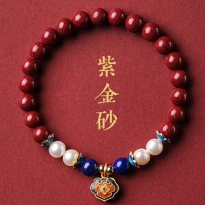 natural cinnabar locket with pearls symbol of safety and longevity