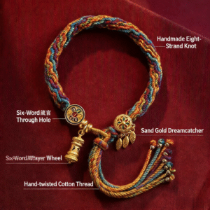 tibetan bracelet with mandala & dreamcatcher handwoven six mantras red string bracelet