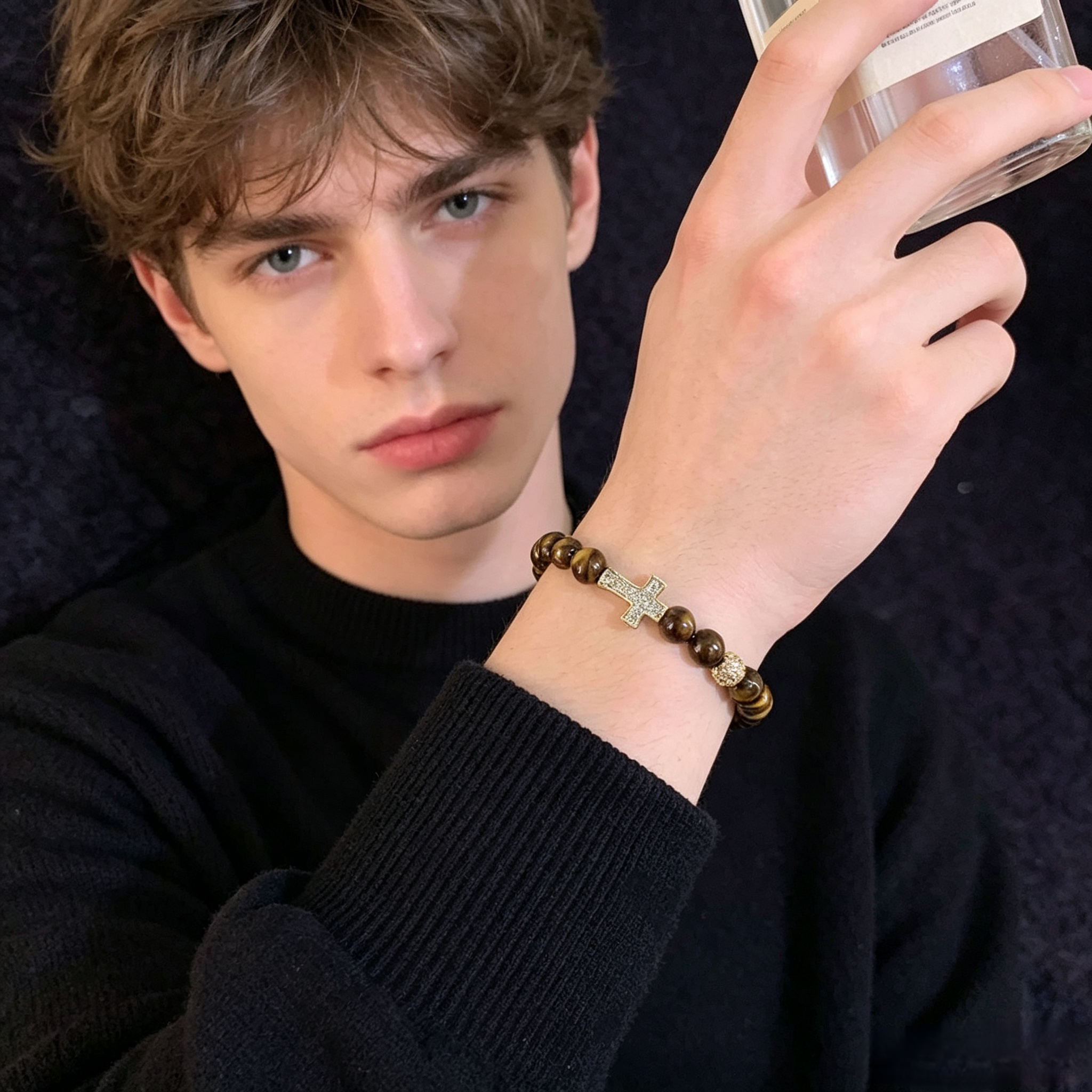 Maillard Tiger Eye Cross Bracelet · Taoist Blessed · Unisex Beaded Crystal Bracelet for Men & Women — XuanYiCrystal - Maillard Tiger Eye Cross Bracelet · Taoist Blessed · Unisex Beaded Crystal Bracelet for Men & Women — XuanYiCrystal - Image 3