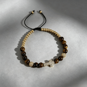 Maillard Tiger Eye Cross Bracelet · Taoist Blessed · Unisex Beaded Crystal Bracelet for Men & Women — XuanYiCrystal