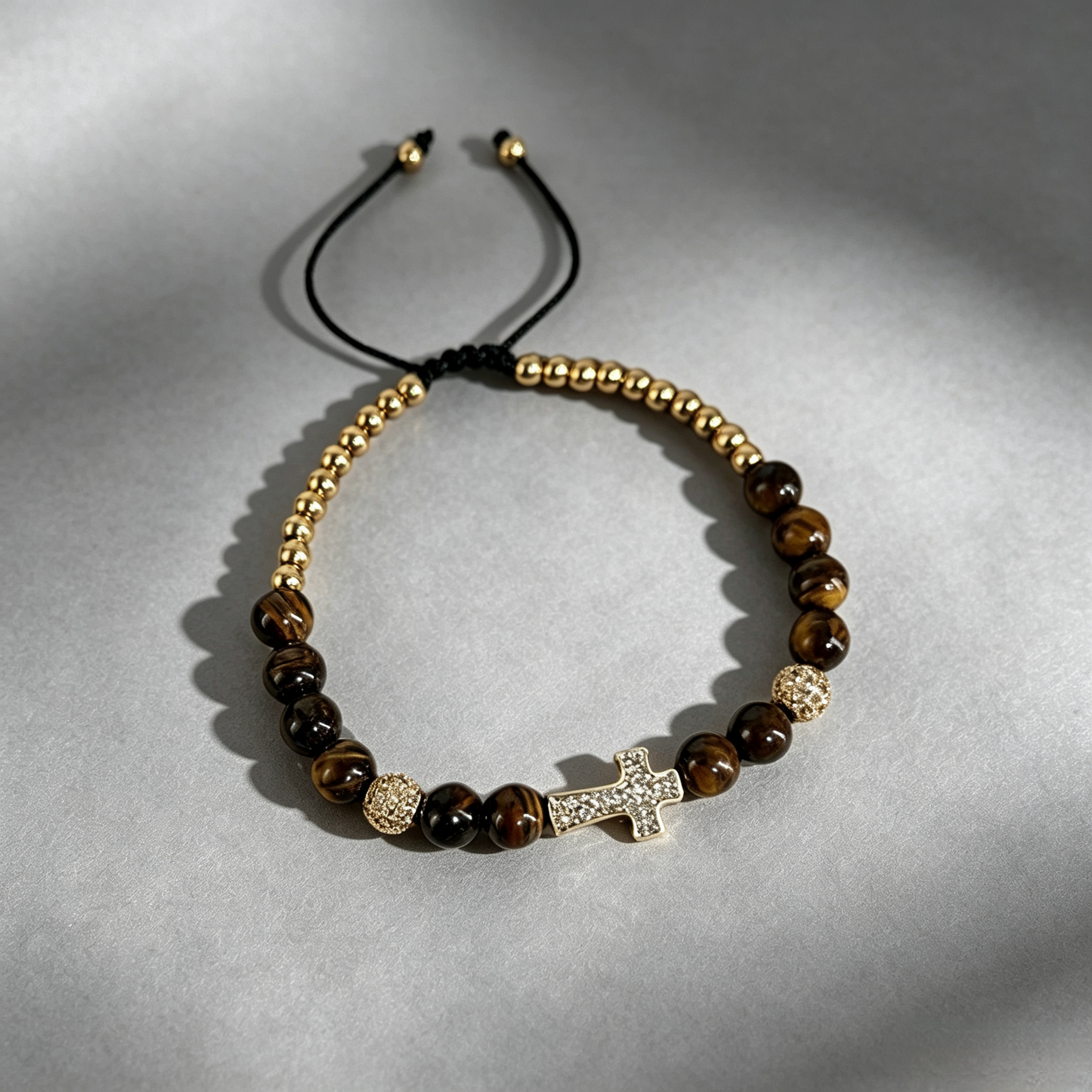 Maillard Tiger Eye Cross Bracelet · Taoist Blessed · Unisex Beaded Crystal Bracelet for Men & Women — XuanYiCrystal - Maillard Tiger Eye Cross Bracelet · Taoist Blessed · Unisex Beaded Crystal Bracelet for Men & Women — XuanYiCrystal