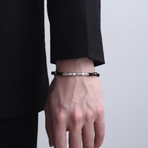 Bamboo Joint Black Obsidian Bracelet for Men · Taoist Blessed · Premium Plated Bamboo Beaded Crystal Bracelet