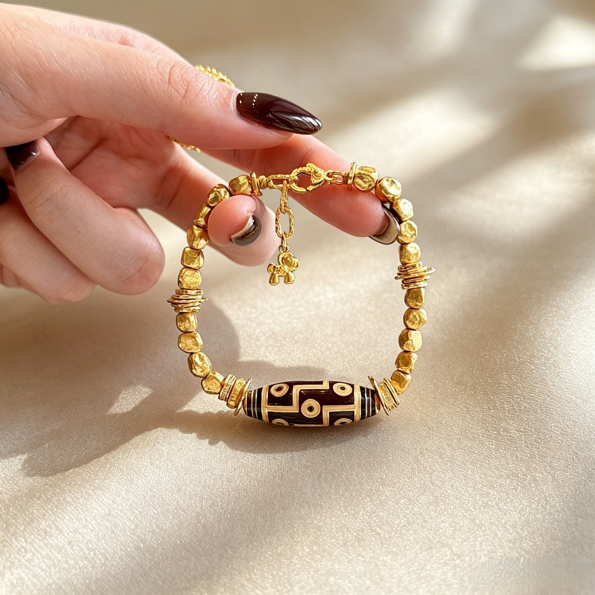 One-Eye Dzi Bead Bracelet · Tibetan Buddhist Sacred Stone · Vintage Ethnic Luxury Bracelet - One-Eye Dzi Bead Bracelet · Tibetan Buddhist Sacred Stone · Vintage Ethnic Luxury Bracelet - Image 2