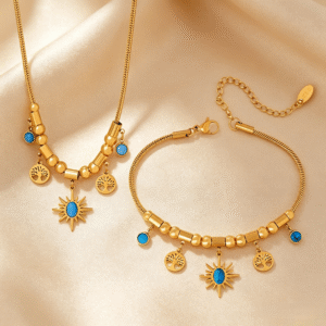 Tree of Life Turquoise Necklace Set · Ethnic Boho Style · Taoist Blessed Crystal Jewelry for Women