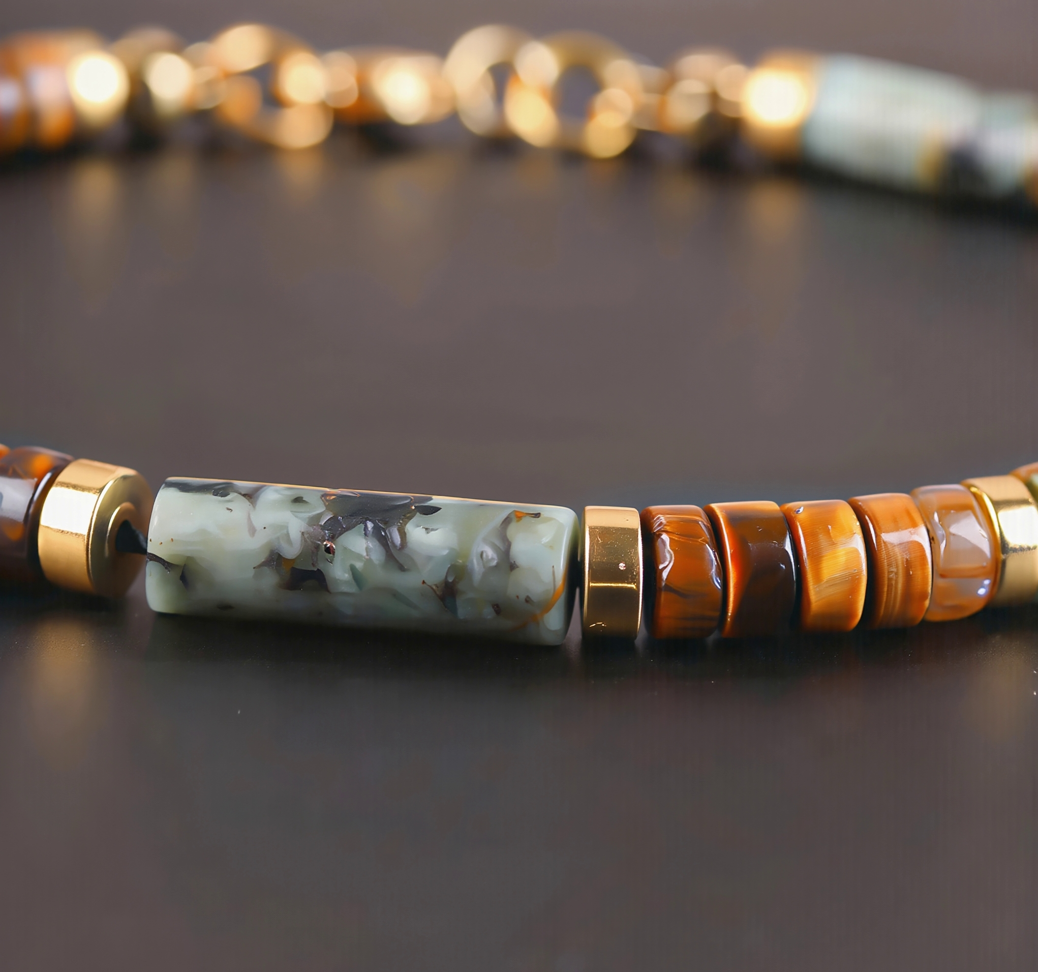 Natural Lapis Lazuli Green Agate Tiger Eye Hematite Men's Beaded Bracelet – Vintage Gold Alloy Crystal Energy Stone Stack - Natural Lapis Lazuli Green Agate Tiger Eye Hematite Men's Beaded Bracelet – Vintage Gold Alloy Crystal Energy Stone Stack - Image 4