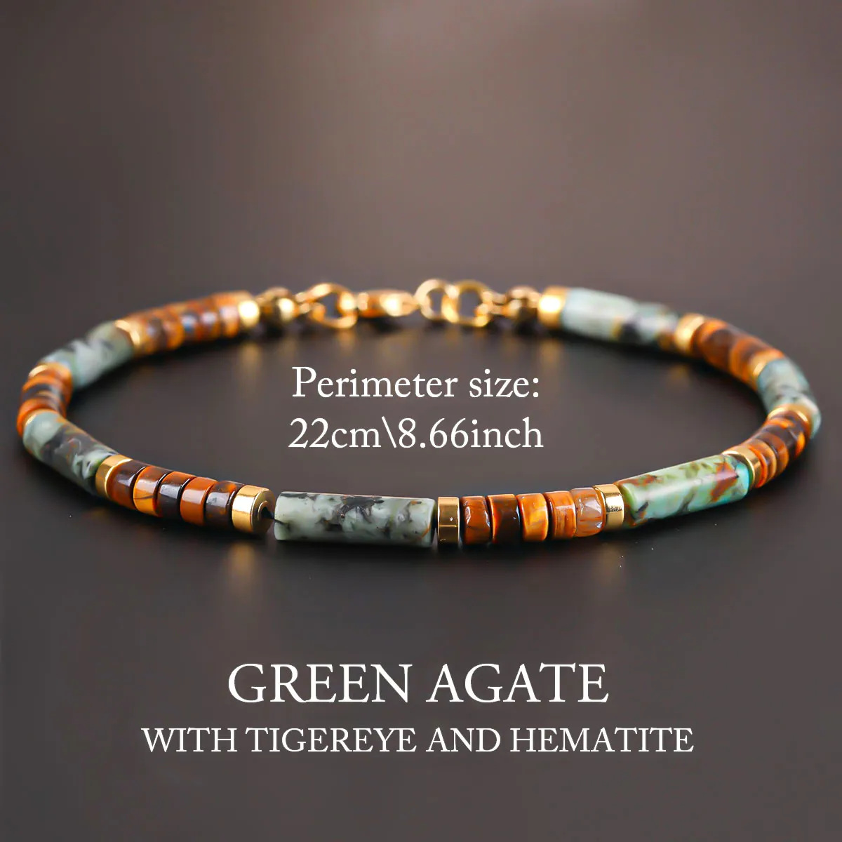 Natural Lapis Lazuli Green Agate Tiger Eye Hematite Men's Beaded Bracelet – Vintage Gold Alloy Crystal Energy Stone Stack - Natural Lapis Lazuli Green Agate Tiger Eye Hematite Men's Beaded Bracelet – Vintage Gold Alloy Crystal Energy Stone Stack - Image 3