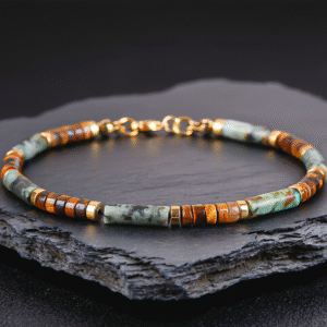 Natural Lapis Lazuli Green Agate Tiger Eye Hematite Men's Beaded Bracelet – Vintage Gold Alloy Crystal Energy Stone Stack