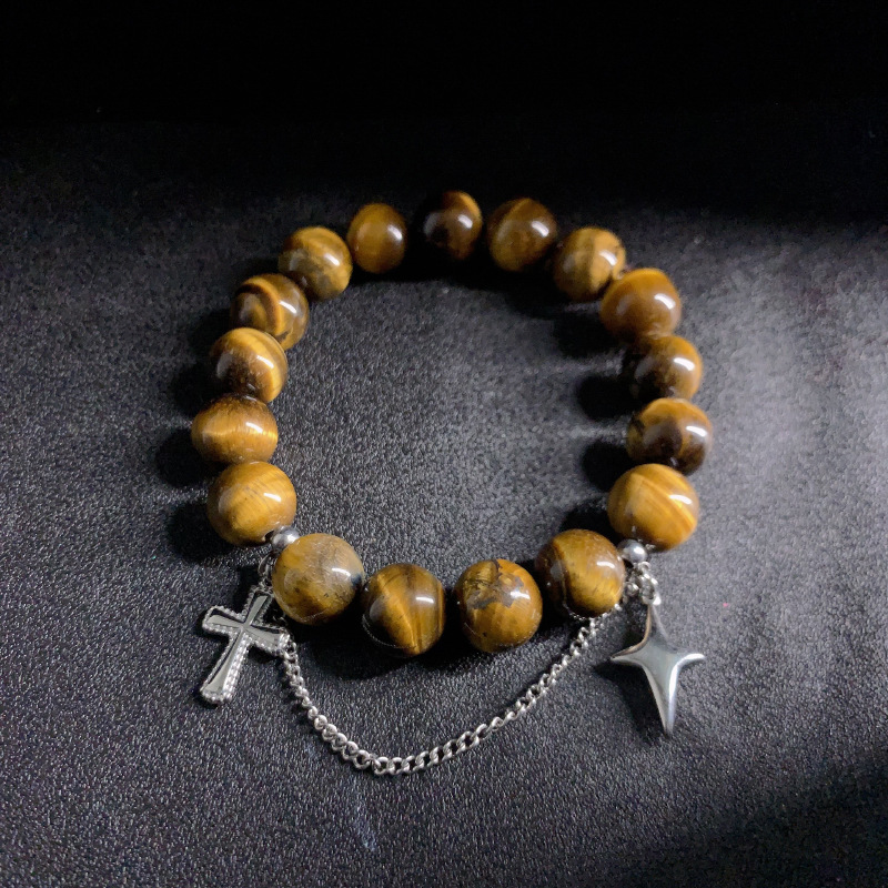 How to Wear a Tiger Eye Bracelet for Abundance: A Beginner's Guide - Xuan Yi Tiger Eye Steel Cross Men's Bracelet (Fashion Style)