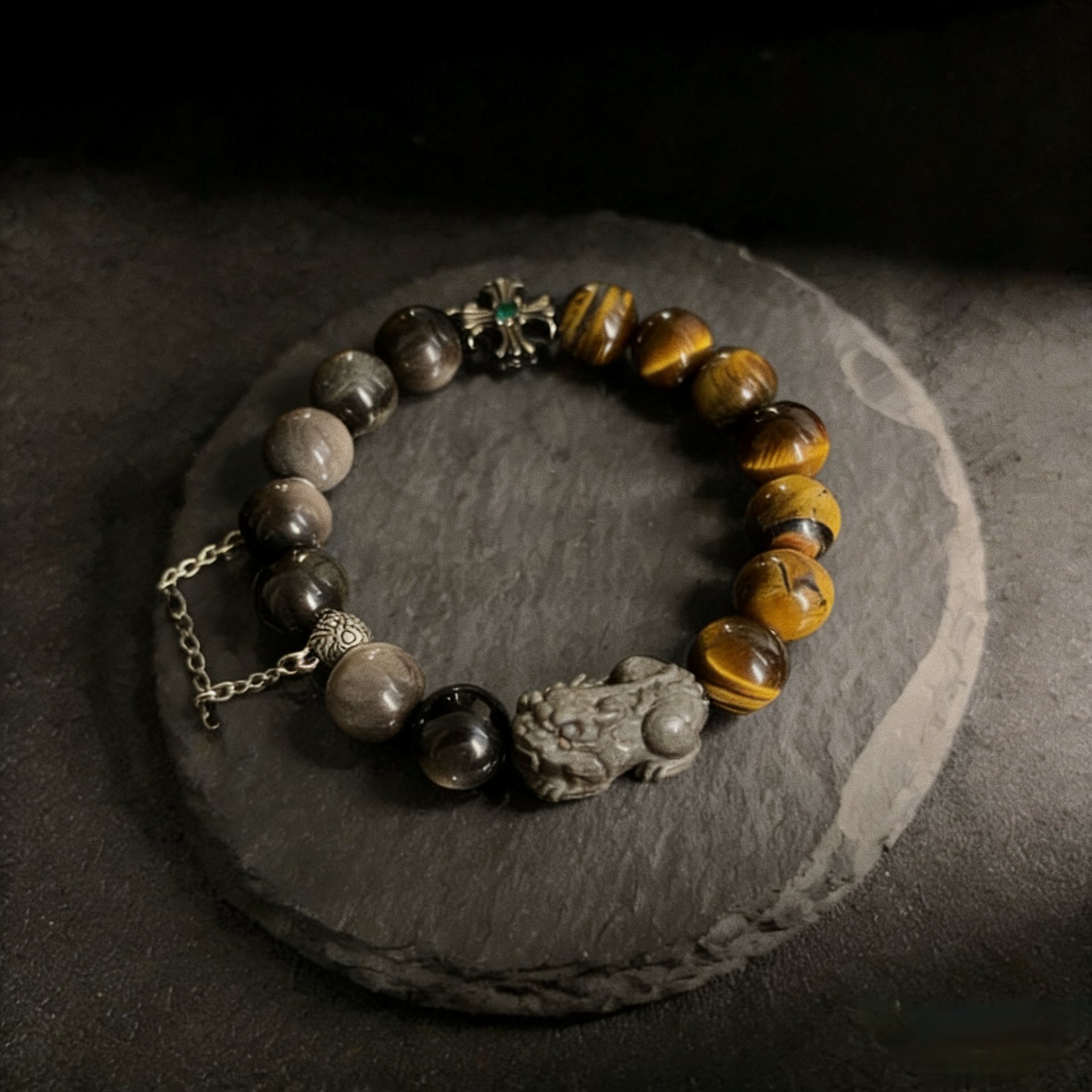 How to Wear a Tiger Eye Bracelet for Abundance: A Beginner's Guide - Xuan Yi Pixiu Tiger Eye Cross Bracelet (Guochao Design)