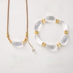 Clear Quartz & Citrine Jewelry Set | Petal Bead Bracelet + White Crystal Pendant Necklace