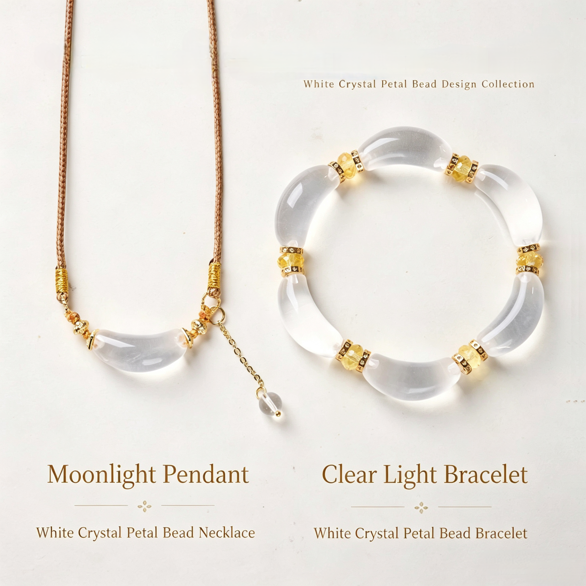 Clear Quartz & Citrine Jewelry Set | Petal Bead Bracelet + White Crystal Pendant Necklace - Clear Quartz & Citrine Jewelry Set | Petal Bead Bracelet + White Crystal Pendant Necklace - Image 2