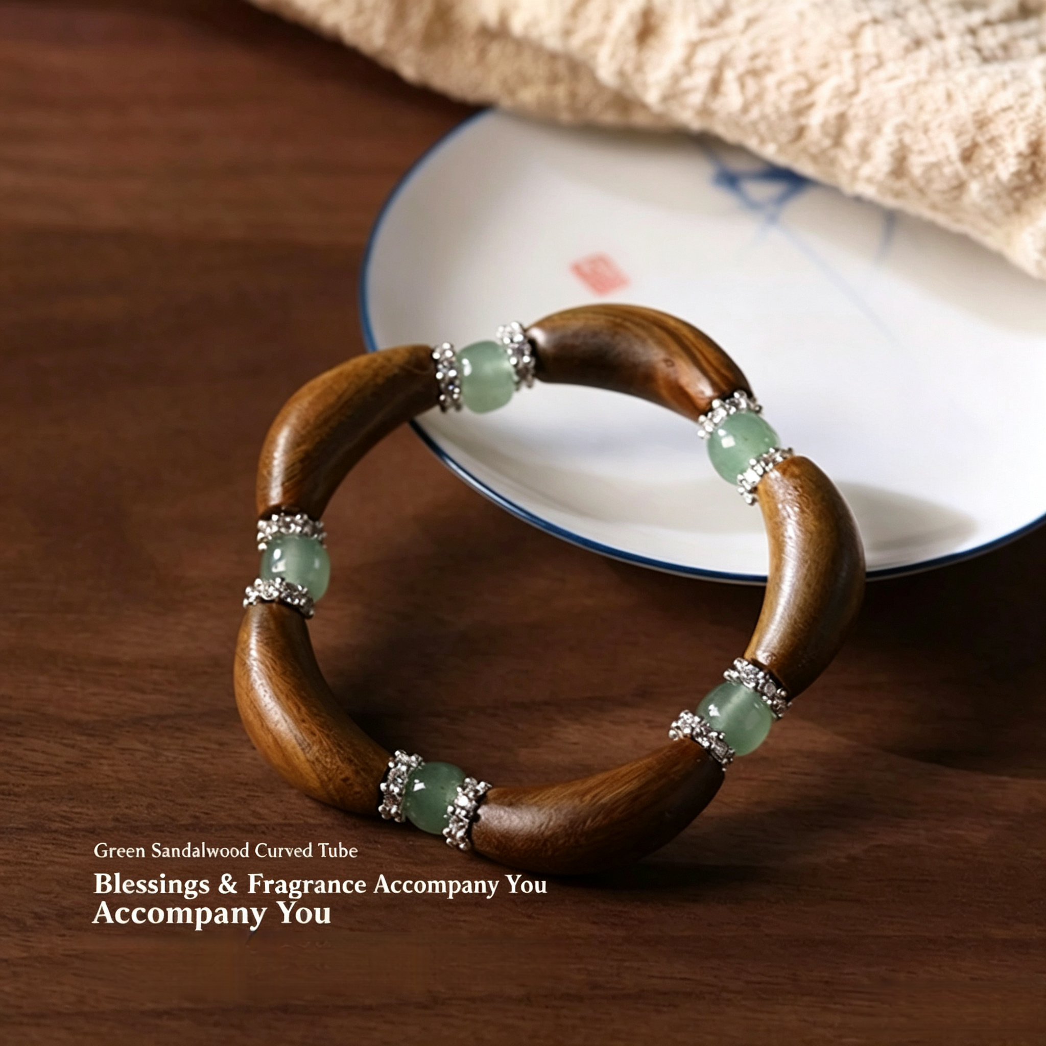 Can You Wear Crystal Bracelets Together? The Complete Stacking Guide - Green sandalwood and green aventurine curved tube bracelet for stacking