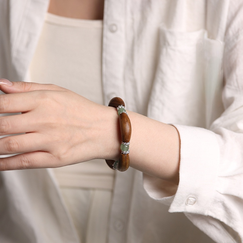 Green Sandalwood & Green Aventurine Curved Tube Bracelet | Vintage Unisex Wooden Bead Bracelet - Green Sandalwood & Green Aventurine Curved Tube Bracelet | Vintage Unisex Wooden Bead Bracelet - Image 5
